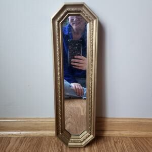 Vintage Ornate Gold Frame Wall Mirror Vertical Octagon Hollywood Regency